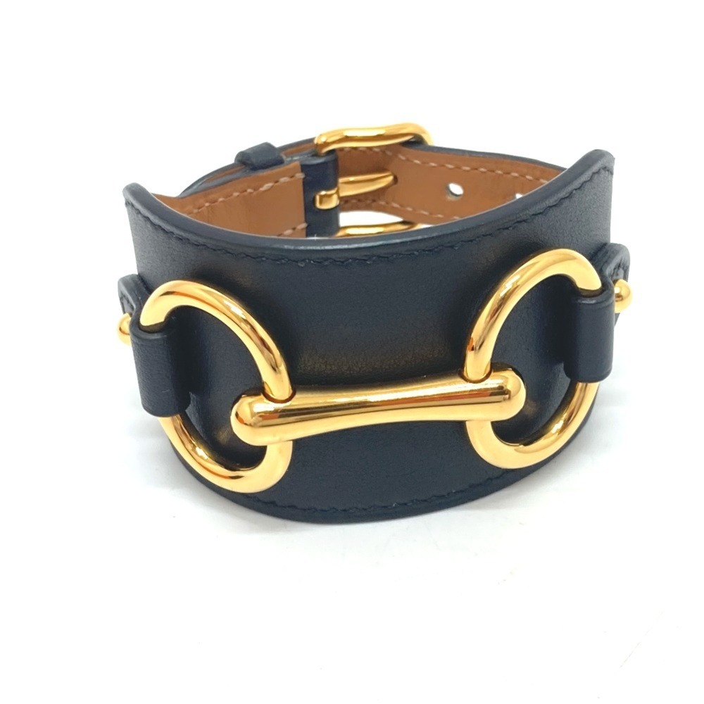 HERMES Black Leather Horsebit Bracelet